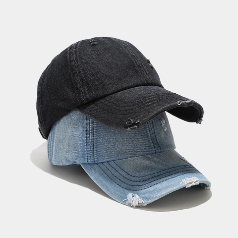 Casquette De Baseball En Denim Vieilli Délavé Rétro Streetwear Chapeau Soleil Réglable Hommes Femmes Style Coréen Trous