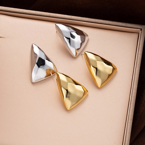 Metallic Plated Stud Earrings With Silver Earring Post Minimalist Drop Heart Star Bow Shapes For Women Fashion