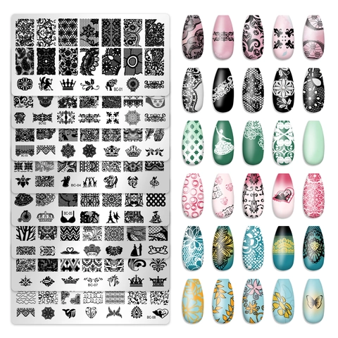 Nail Stamping Plate Alloy Metal Rectangular DIY Printing Template Manicure Art Tool Lace Flower Butterfly Mandala Design