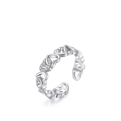 925 Sterling Silver Intertwined Hollow Heart Ring Sparkling Cubic Zirconia Adjustable Open Finger Jewelry For Women