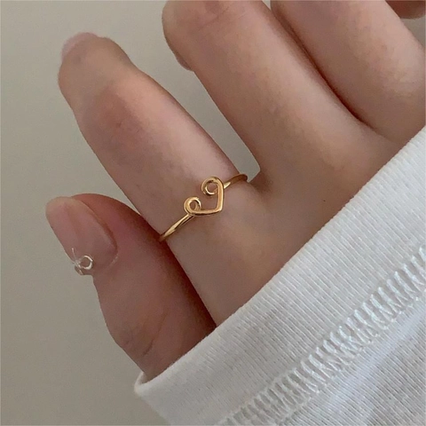 925 Sterling Silver Heart Open Ring Adjustable Minimalist Fashion Jewelry For Women INS Style Elegant Thin Band