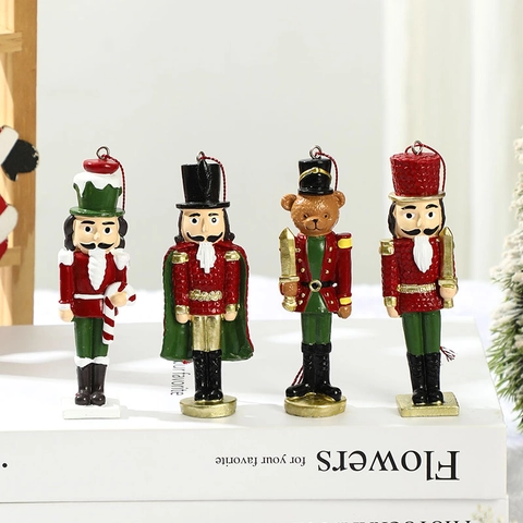 Resin Nutcracker Soldier Hanging Ornaments Hand Painted Festive Christmas Tree Decoration Traditional Soldier Bear