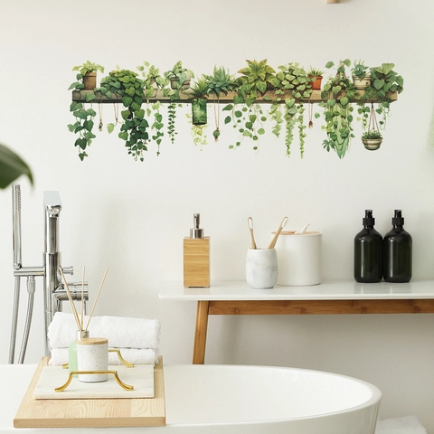Adesivi Murali Piante Verdi Foglie In Vaso PVC Removibili Autoadesivi Decorazione Per Soggiorno Camera Da Letto Cucina Estetica