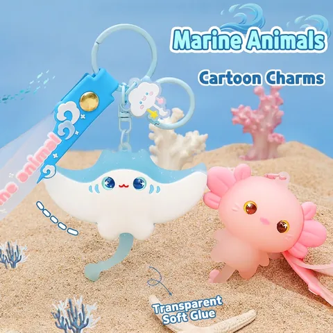 Cartoon Meerestier Schlüsselanhänger PVC Weichgummi Axolotl Manta Rochen Tasche Anhänger Mit Silikonband Wolke Charm Süßes Accessoire
