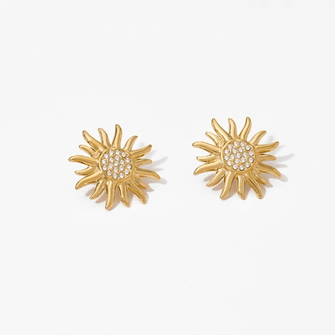 Sonnenblumen Ohrstecker 316 Edelstahl Strass Eingelegt Sonnenblume Geometrischer Eleganter Schmuck Für Damen