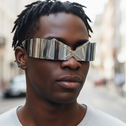 Gafas De Sol De Una Pieza Sin Montura Y2K Cyberpunk Sobredimensionadas Lente AC PC Decoración Metal UV400 Moda Para Hombres Mujeres