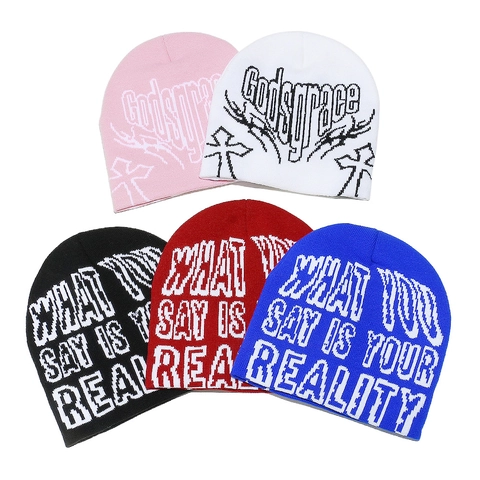 Gorro Beanie De Punto Acrílico Cálido Resistente Al Viento Invierno Streetwear Letra Gótica Cruz Jacquard Para Hombre Mujer