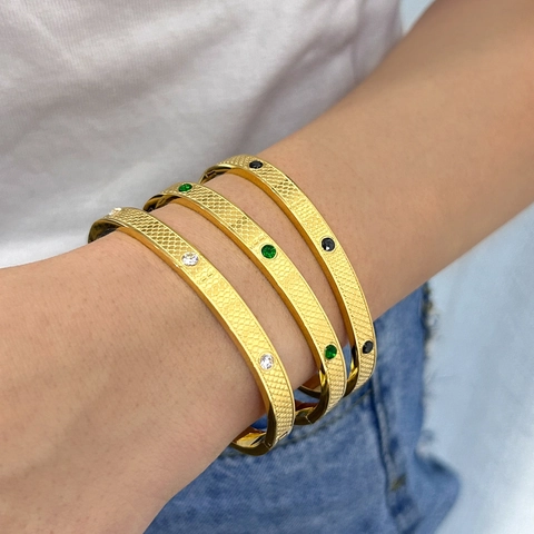 Bracciale Rigido in Acciaio al Titanio Vintage per Donna Lussuoso Bracciale in Metallo con Texture a Scaglie di Pesce e Zirconia Incastonata Gioielli