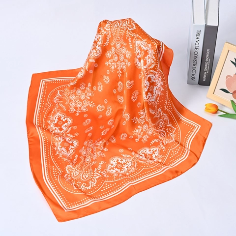 Elegant Women Square Scarf Satin Touch Polyester Paisley Floral Print Fashion Neck Head Wrap Accessory