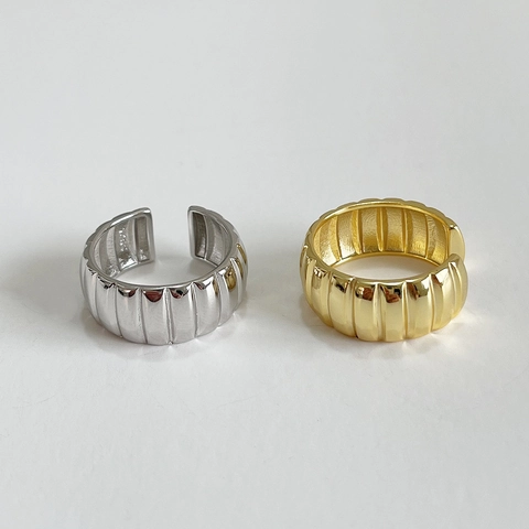 Breit Gerippter Ring Im Croissant Stil Aus 925 Sterlingsilber Französischer Retro Minimalistischer Offener Verstellbarer Schmuck