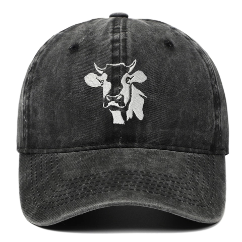 Baseball Cap Washed Cotton Cow Embroidery Retro Distressed Adjustable Sun Protection Outdoor Casual Hat For Men Women