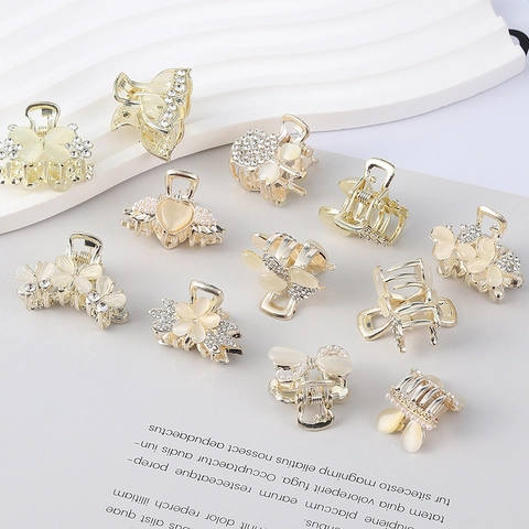 Mini Mollette Per Capelli Lega Strass Perla Artificiale Resina Occhio Di Gatto Piccolo Antiscivolo Elegante Donne Ragazze