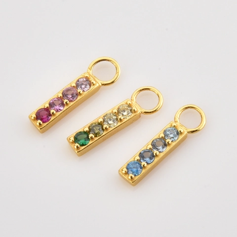 925 Sterling Silver Pendants Gold Plated Colorful Cubic Zirconia Geometric Charms For Jewelry Making DIY Earring Supplies