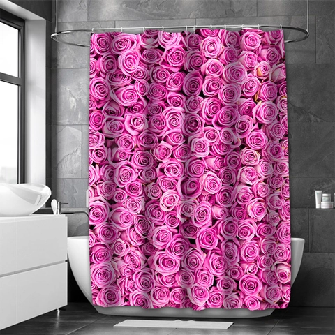 Cortina De Ducha De Poliester Impermeable Alfombra De Baño Cubierta De Inodoro Rosa Corazon Romantico Decoracion San Valentin