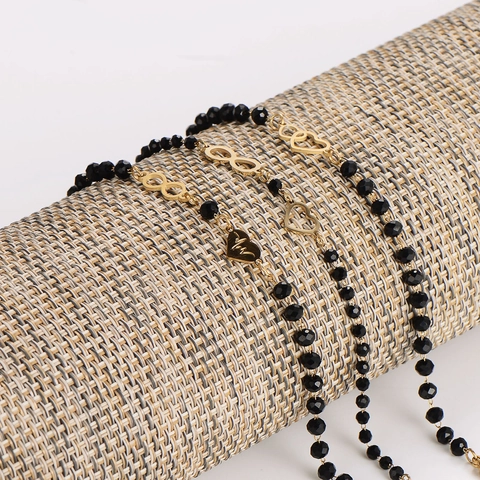 Braccialetti Minimalisti Da Donna Con Ciondolo A Cuore E Simbolo Infinito In Acciaio Inossidabile 304 Perline Di Vetro Nere