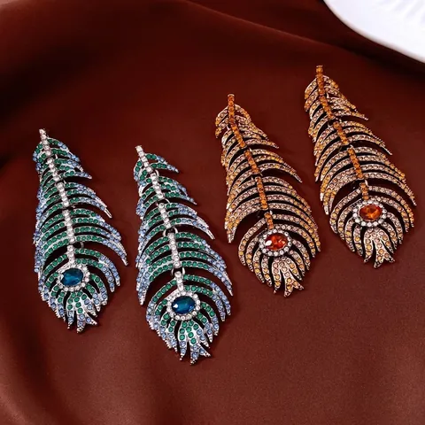 Orecchini Pendenti A Piuma Lega Strass Cristallo Stile Palazzo Vintage Con Perno In Argento Goccia Lunga Da Donna