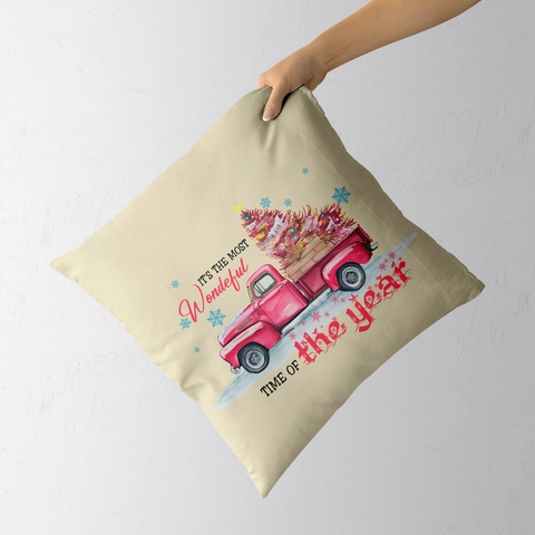 Kissenbezug Weihnachten Rosa Leinenoptik Polyester Weihnachtsmann Lebkuchenmann Aquarell Deko Kissenhülle