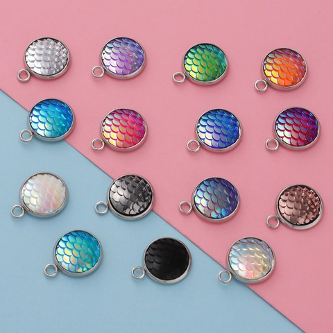 Mirror Polished Stainless Steel Round Fish Scale Resin Pendants For DIY Jewelry Making Necklaces Earrings Findings Women