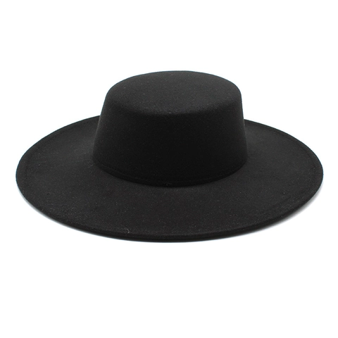 Boater Hat Wide Brim Cotton Polyester Felt Flat Top Retro Elegant Solid Color For Men Women Winter Autumn