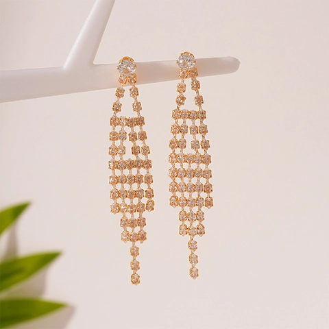 Pendientes De Araña Con Borlas Largas Elegantes Con Circón Cobre Y Poste De Oreja De Plata Para Mujeres Joyas De Fiesta