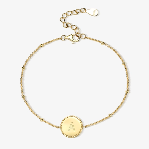 925 Sterlingsilber Anfangsbuchstabe Runder Scheiben Armband Für Damen Gold Poliert Minimalistisch Kette Modeschmuck
