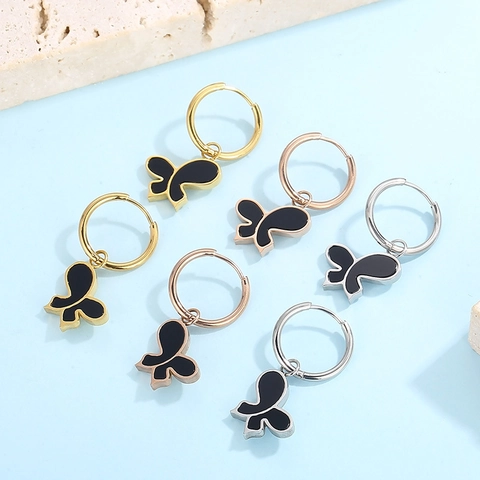 Pendientes De Aro Con Amuleto De Mariposa Acero Inoxidable Esmalte Goteo Joyas Minimalistas Mujer