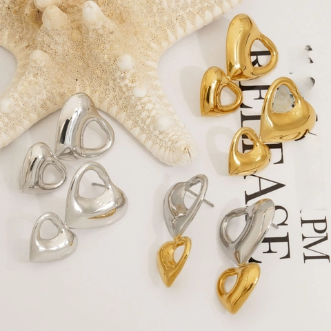 Stainless Steel Heart Earrings For Women Gold Silver Two Tone Waterproof Minimalist PVD Plated High Polish Geometric