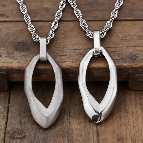 Stainless Steel Irregular Geometric Open Loop Pendant Necklace Retro Minimalist Unisex Jewelry Rope Chain