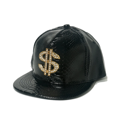 Cappello Da Baseball Hip Hop Motivo Coccodrillo Pelle PU Strass Segno Dollaro Snapback Tesa Piatta Uomo Donna