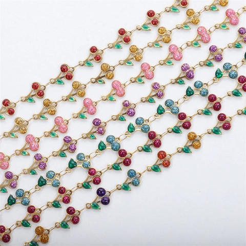 Cherry Charm Bracelet Stainless Steel Gold Plated Colorful Glitter Enamel Fruit Jewelry Sweet Adjustable For Women