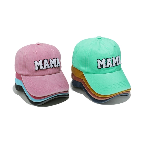 Gewassen Katoenen Honkbalpet Met Mama Chenille Patch Retro Distressed Gebogen Rand Verstelbare Casual Hoed Voor Dames
