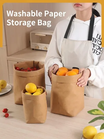 Borsa Portaoggetti In Carta Kraft Lavabile Riutilizzabile Ecologica Organizzatore Da Scrivania Stile Nordico Coprivaso Pieghevole Resistente