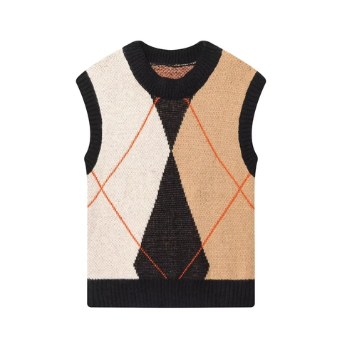 Gilet In Maglia Con Motivo Argyle Senza Maniche Girocollo Stile Vintage Preppy Pullover Casual Per Donna