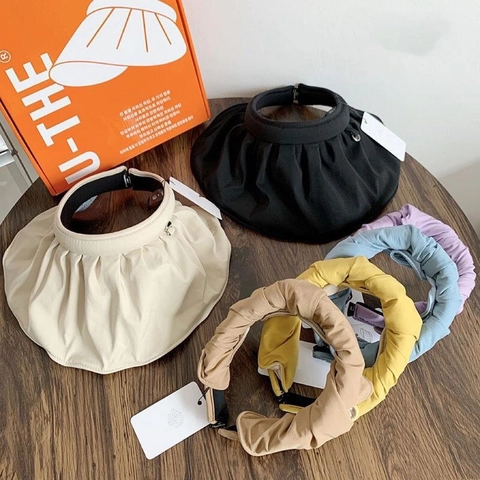 Women Korean Sweet Style Pleated Shell Sun Visor Hat Wide Brim UV Protection Foldable Summer Outdoor Cycling Travel Visor Hat