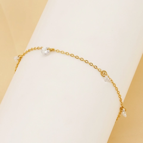 Zierliches Zirkonia Armband Für Damen 18K Vergoldeter Edelstahl Rund Klarer Stein Verstellbarer Minimalistischer Schmuck