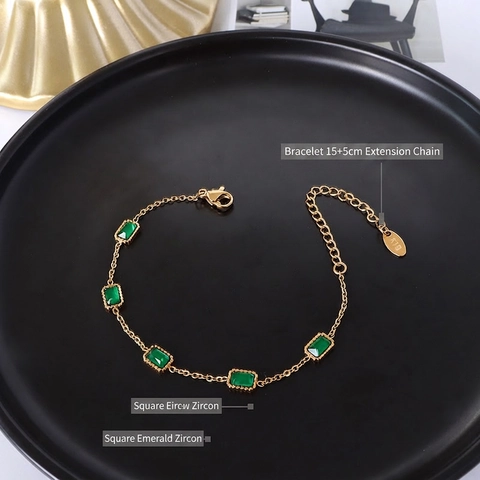Bracciale Con Zircone Verde Smeraldo Minimalista Stile Francese Per Donna Acciaio Al Titanio Placcato Oro 18K Lusso Vintage Catena Regolabile