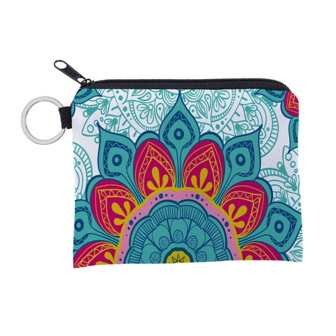 Mandala Muster Polyester Münzbörse Tragbare Reißverschluss Schlüsselanhänger Tasche Ethnische Boho Gedruckt Kleine Aufbewahrungstasche Damen
