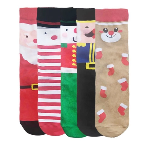 Calze Di Natale Misto Cotone Babbo Natale Schiaccianoci Pupazzo Di Neve Motivo Festivo Inverno Casual Unisex