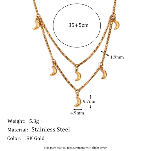 Collana Con Pendente Mezza Luna Doppio Strato Placcato Oro 18K Acciaio Inossidabile Catena Per Donna Gioielli Di Moda