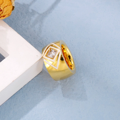 Geometrischer Emaille Breitbandring Edelstahl Mit Quadratischem Zirkonia Modeschmuck Damen Übertriebener Schmuck