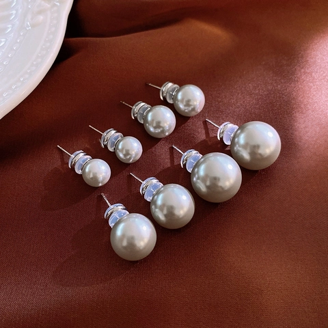 Orecchini A Lobo Con Künstliche Perle Imitazione Grigie E Perno In Argento Gioielli Geometrici Semplici Vintage Per Donna