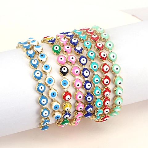 Bohemian Kupfer Böser Blick Verstellbares Armband Für Damen Retro Ethnisch Emaille Tropföl Bunte Perlen Vergoldet Strass Schmuck Geschenk