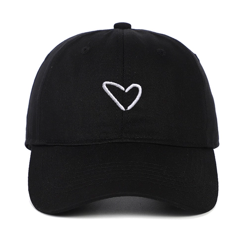 Baseball Cap Cotton Heart Embroidered Curved Brim Adjustable Casual Sun Shade Hat Minimalist Solid Color
