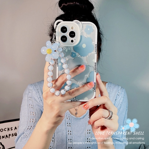Blue Plumeria Flower Transparent Phone Case Compatible With iPhone 16 15 14 13 12 11 Pro Max Plus Shockproof Silicone Cover