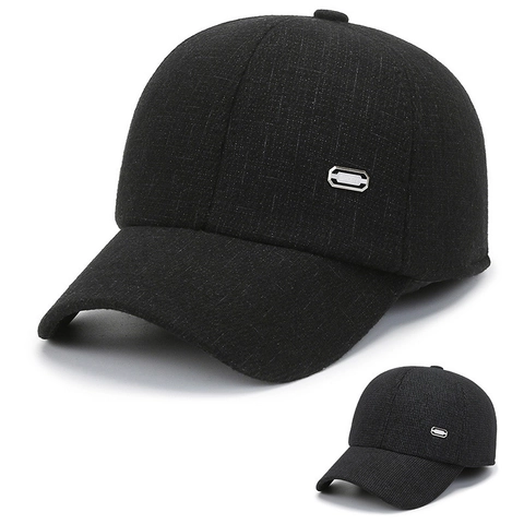 Men Baseball Cap Winter Warm Woolen Foldable Ear Flaps Windproof Outdoor Casual Solid Color Adjustable