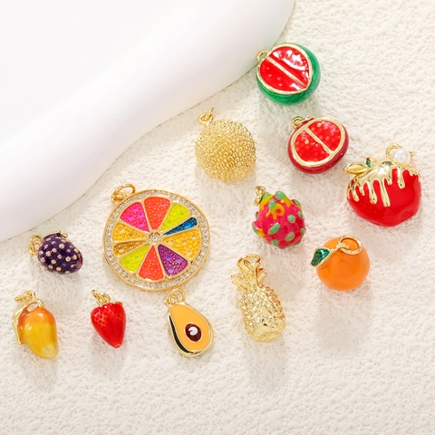 Fruit Charms Pendants DIY Jewelry Making Enamel Gold Plated Brass Cute Cartoon Strawberry Pineapple Avocado For Earrings Necklace