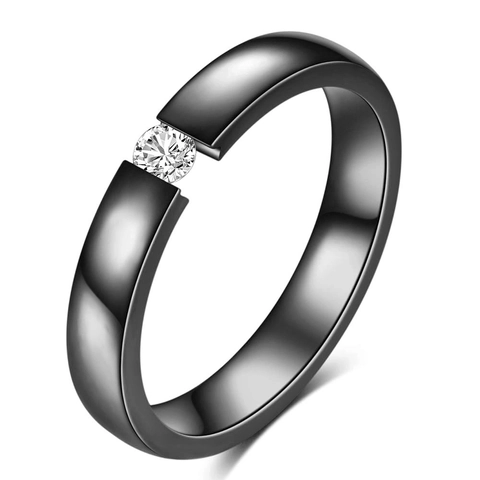 Edelstahl Strass Ring Für Damen Minimalistisch 3mm Poliertes Band Gold Silber Roségold Schwarz Spannfassung Schmuck