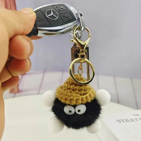Petit Porte-Clés Monstre Mignon En Fausse Fourrure De Vison Peluche Bijou De Sac Avec Bonnet En Tricot Et Grands Yeux