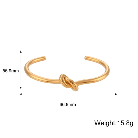 Minimalist Stainless Steel 18K Gold Plated Knot Open Bangle For Women Fashion Geometric Line Design High Polish Jewelry