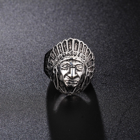 Vintage Indian Chief Head Ring Men Titanium Steel Gold Silver Color Punk Gothic Retro Biker Jewelry